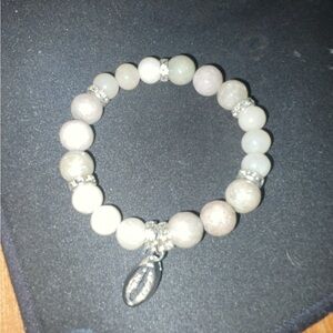 Sophisticated Silver and Gray Beaded Bracelet with Charm